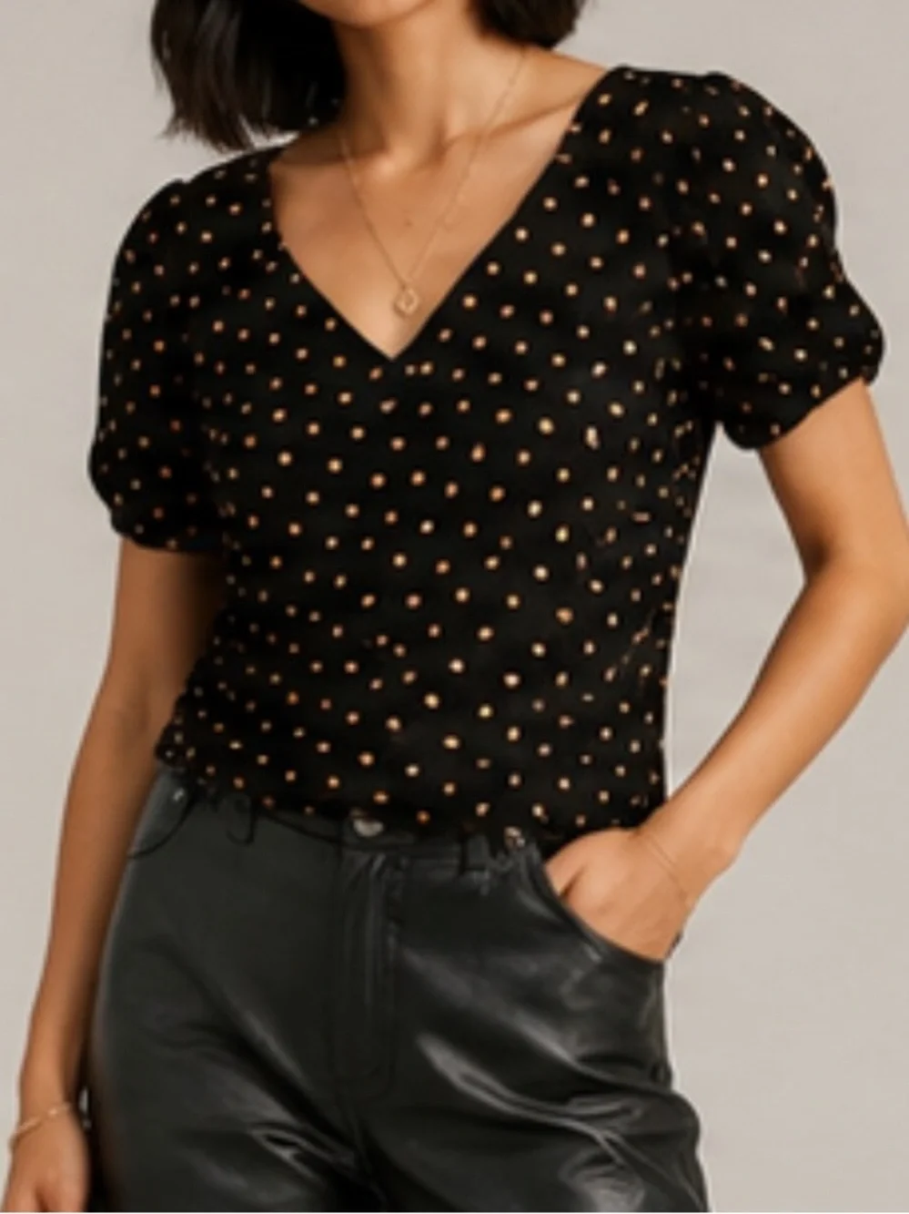 Madewell Corduroy Puff-Sleeve Wrap Top in Oval Dot Size XXS